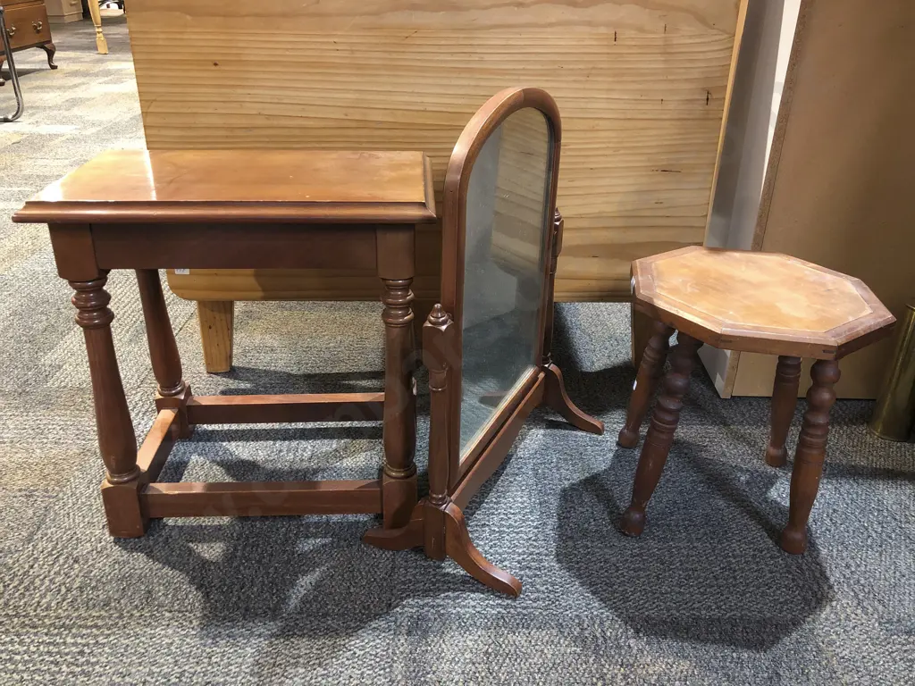 Mahogany Toilet Swing Mirror Together with Two Pieces of Occasional Furniture Including Fold Down Games Table Image 1++