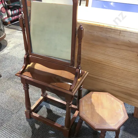 Mahogany Toilet Swing Mirror Together with Two Pieces of Occasional Furniture Including Fold Down Games Table