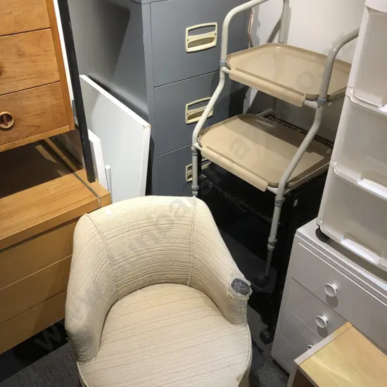 Four Drawer Filing Cabinet Together with Upholstered Tub Chair and Two Modern Shelving Units and Other