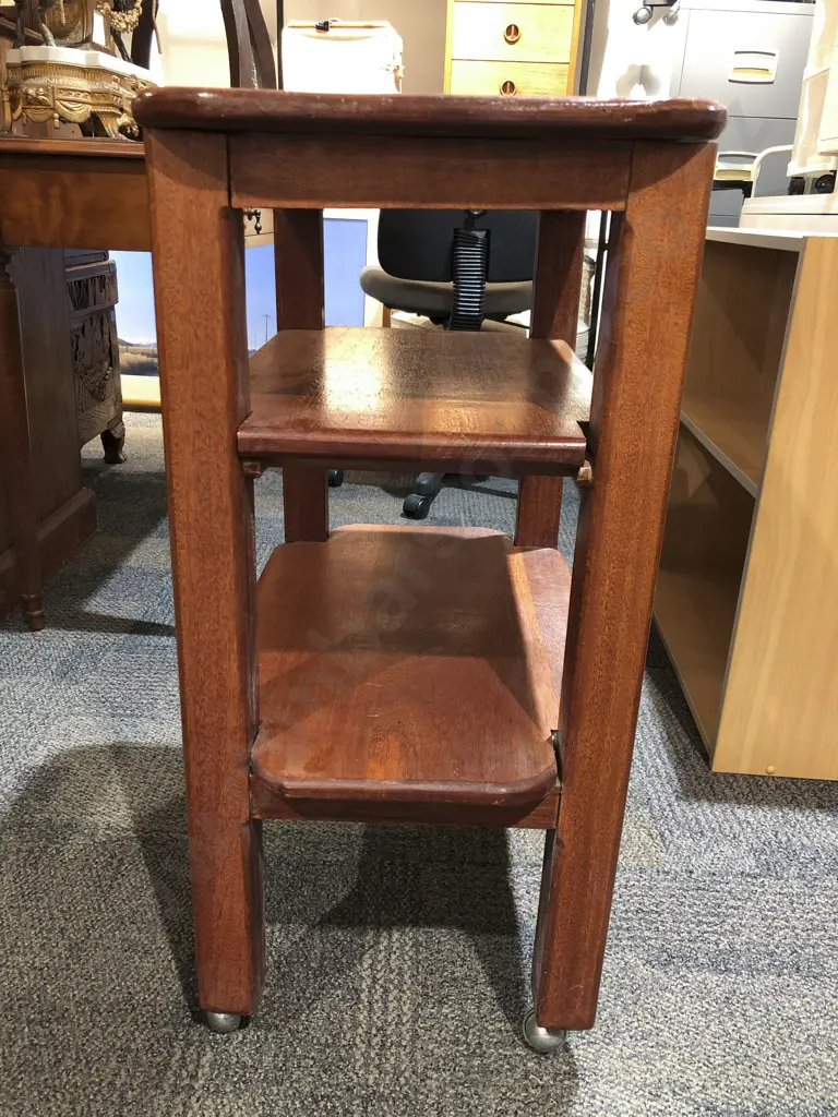 Mahogany Tiered Kitchen Block Trolley Image 1++