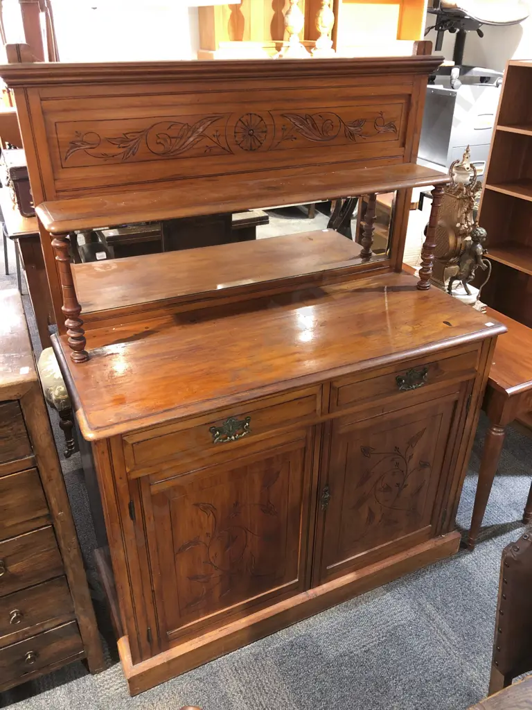 Colonial Kauri Chiffonier with Shelved and Mirrored Gallery Back Image 1++