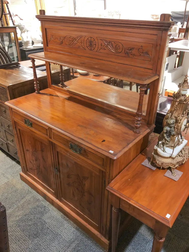 Colonial Kauri Chiffonier with Shelved and Mirrored Gallery Back Image 1++