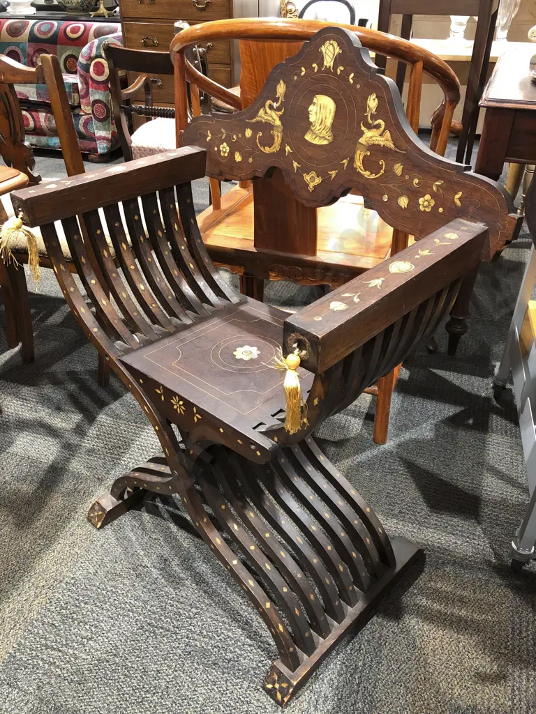 19th Century Bone Inlaid Savonarola X Form Chair Image 1++