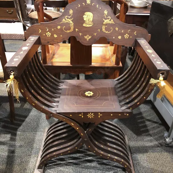 19th Century Bone Inlaid Savonarola X Form Chair