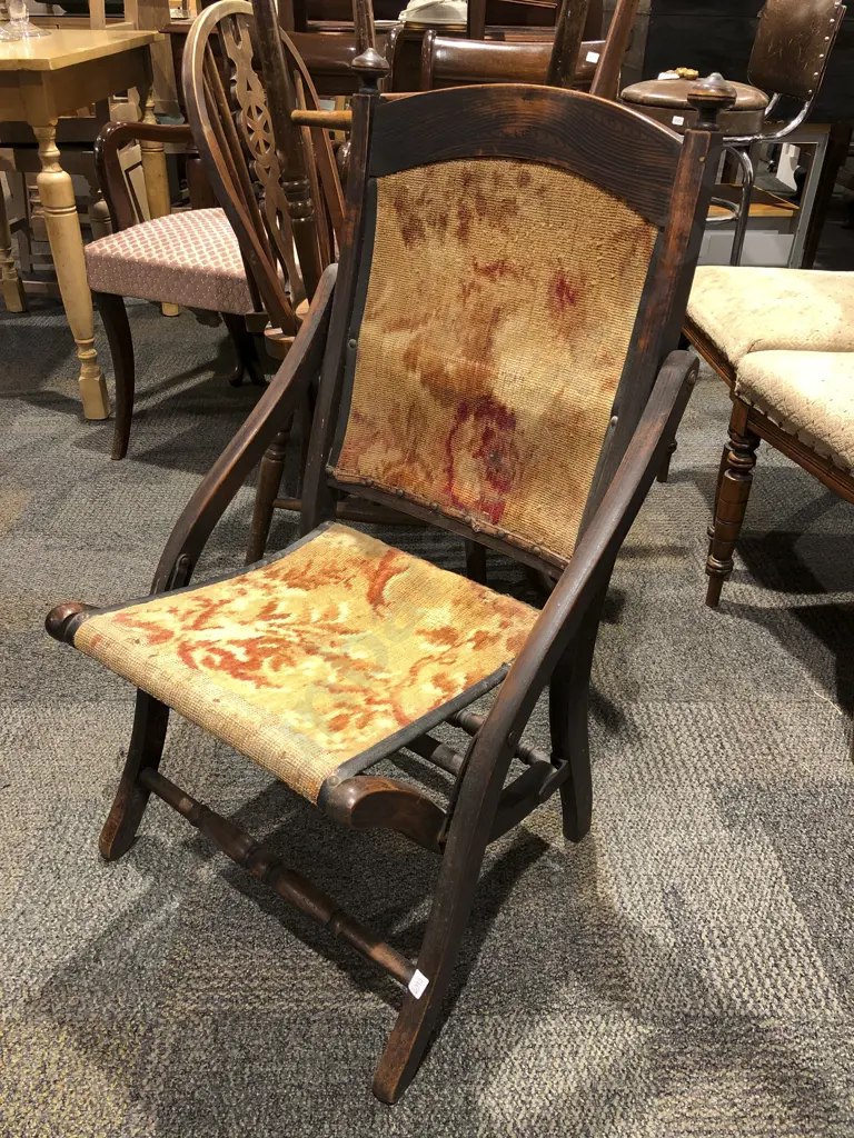 Victorian Oak Folding Chair Image 1++