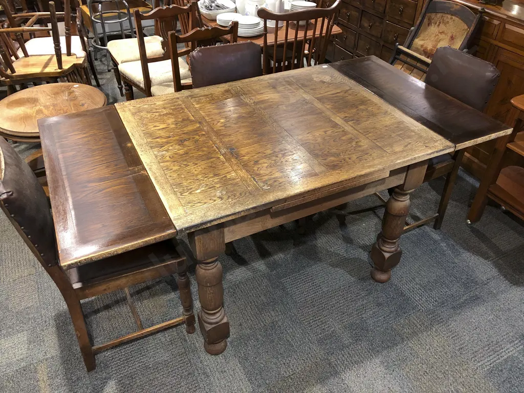 Art Deco Oak Extension Dining Table with Four Chairs Image 1++