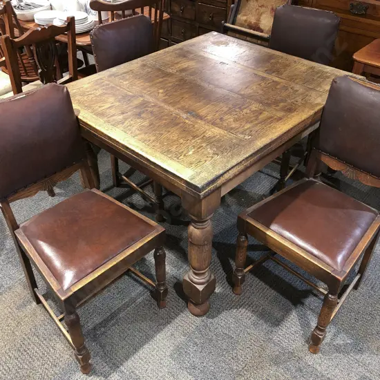 Art Deco Oak Extension Dining Table with Four Chairs