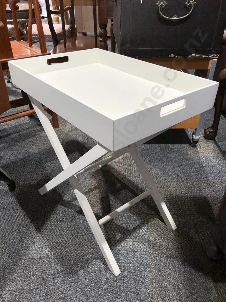 White Painted Modern Butler's Tray and Stand Image 1++