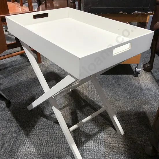 White Painted Modern Butler's Tray and Stand