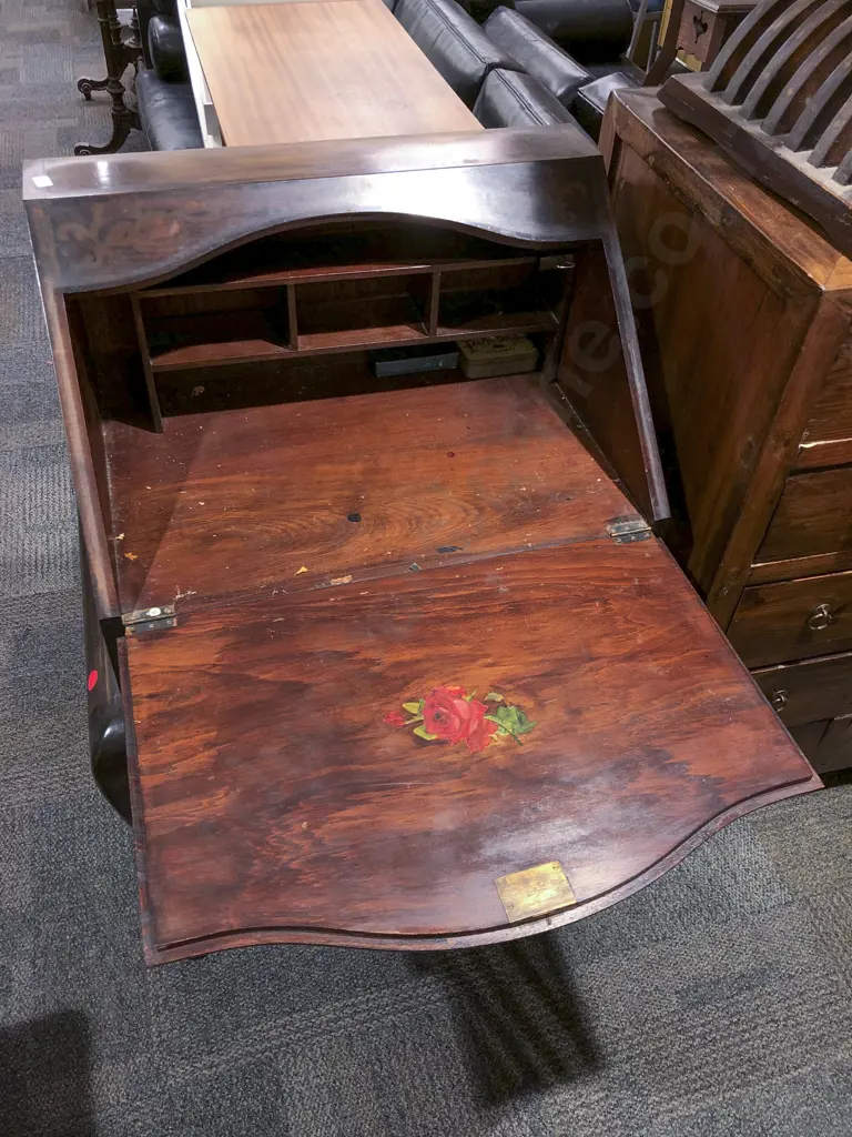 NZ Florey Adams Painted Writing Bureau Image 1++