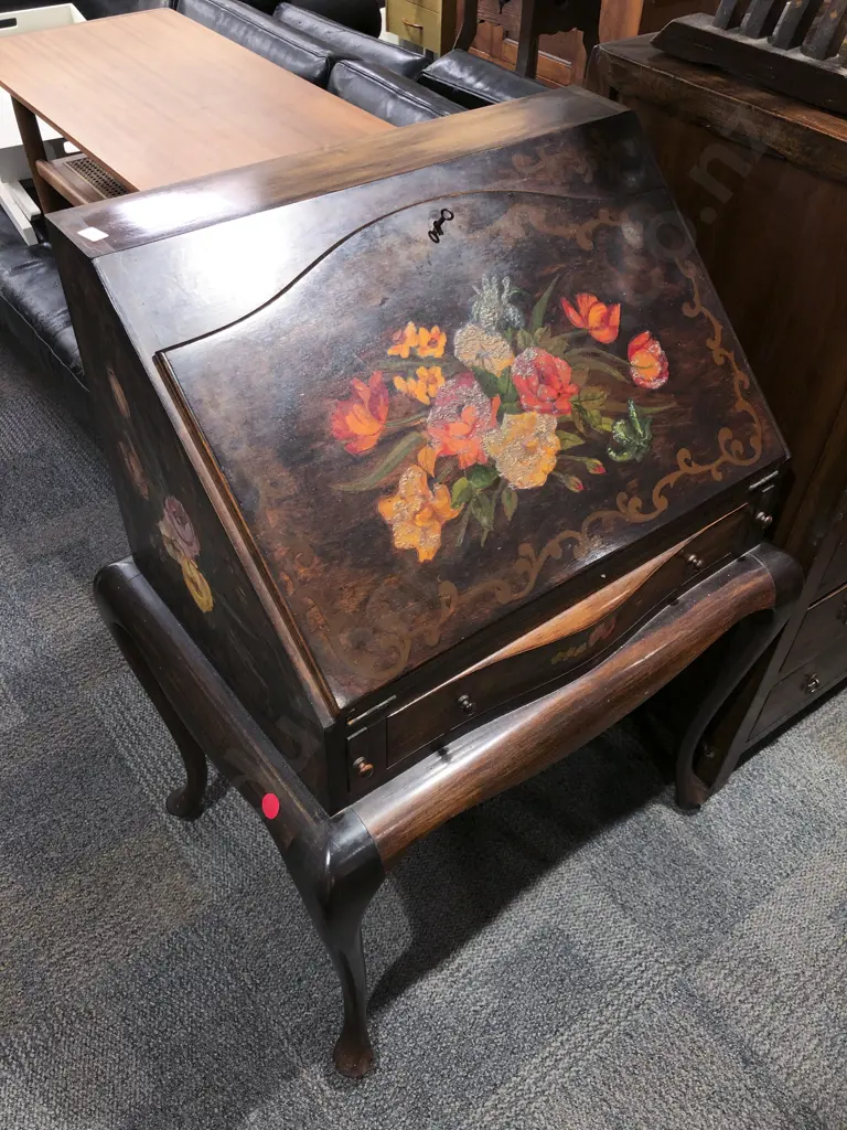 NZ Florey Adams Painted Writing Bureau Image 1++