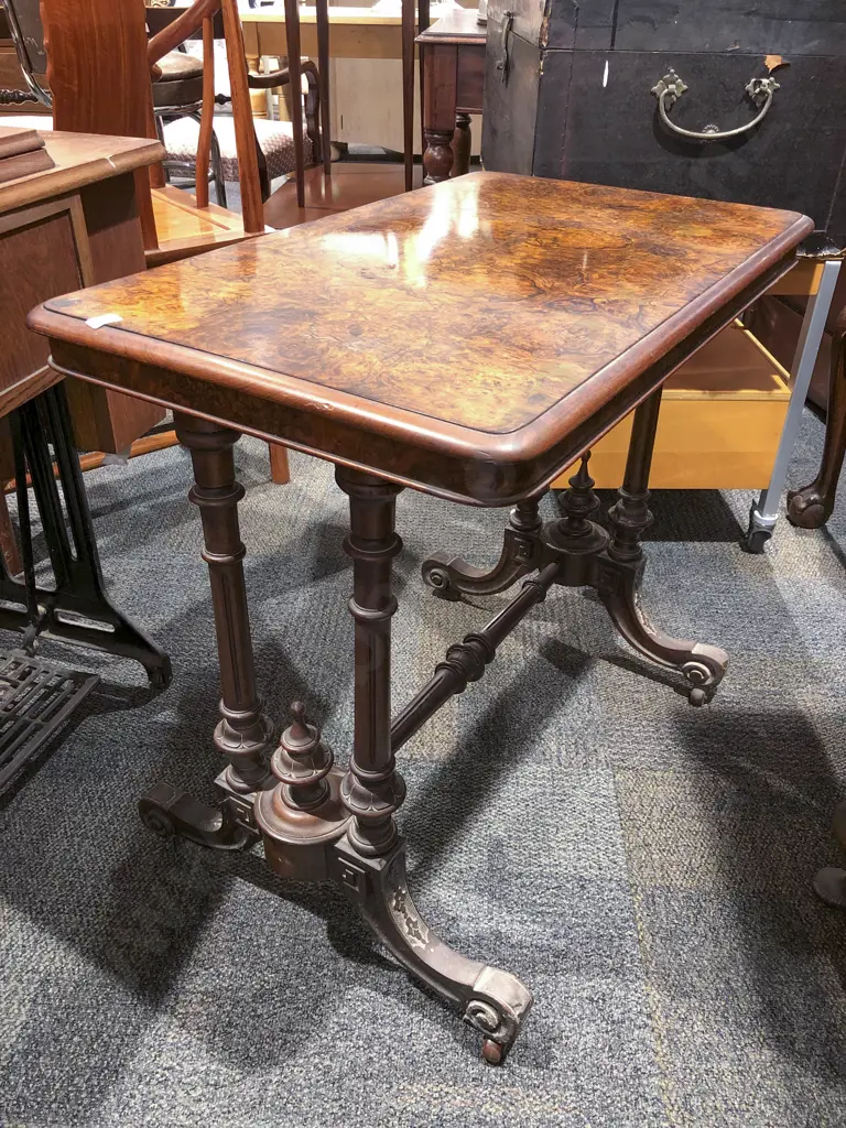 Vict Burr Walnut Sofa Table on Stretcher Base Image 1++