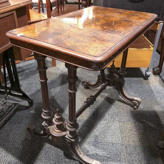 Vict Burr Walnut Sofa Table on Stretcher Base