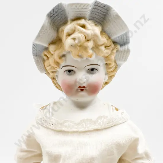 German Parian Bisque Shoulder Plate Bonnet Head Doll