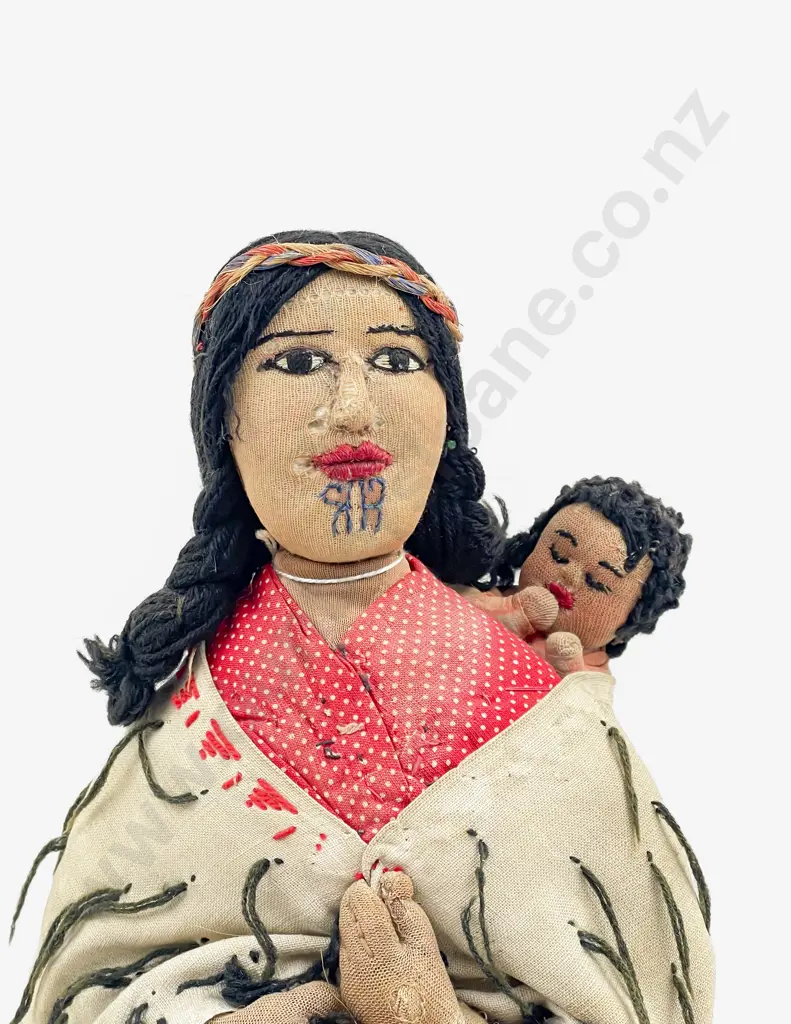C1930's Hand Crafted Maori Mother and Child Doll Image 1++
