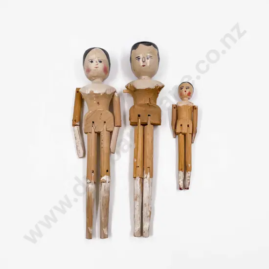 Three Antique Wooden Peg Dolls