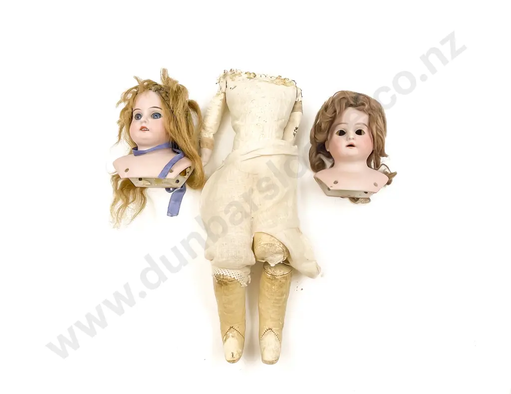 Two Armand Marseille Bisque Shoulder Plate Doll Heads Image 1++