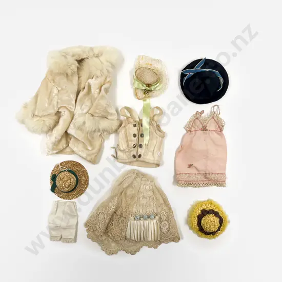 Qty Vintage Small to Medium Doll Size Clothing with Bonnets and Assorted