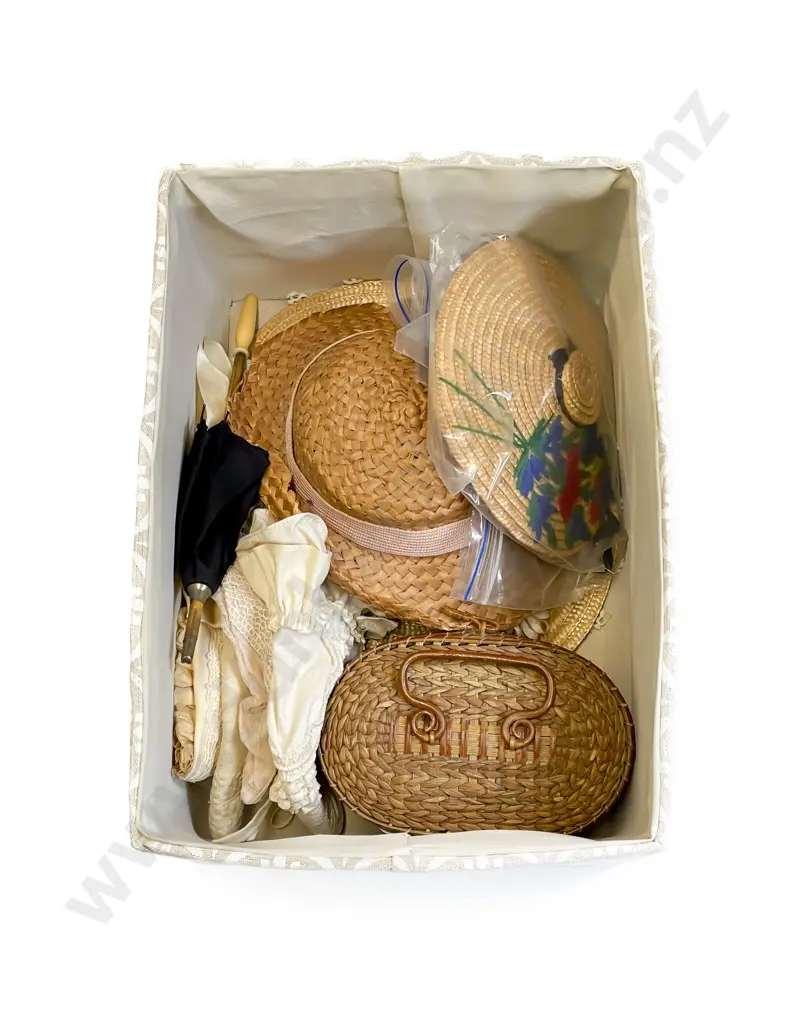 Collection Larger Doll Hats Bonnets Basket and Umbrella Image 1++