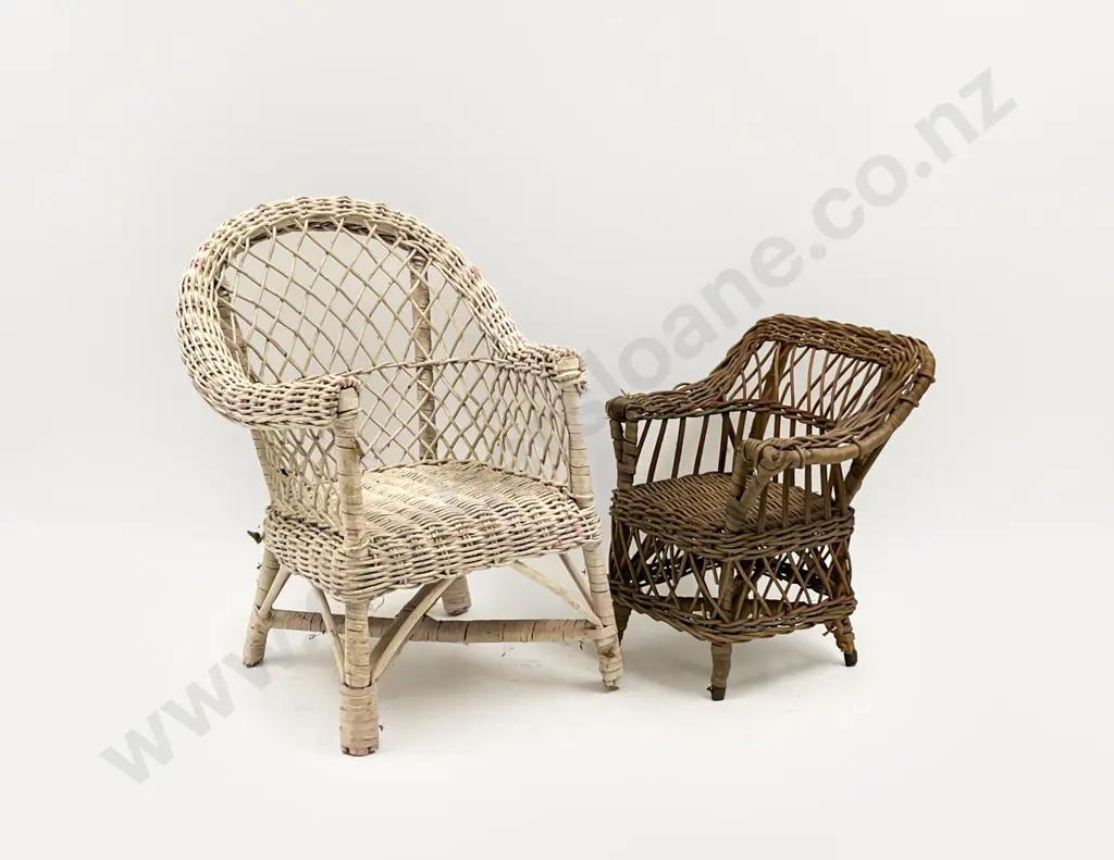 Two Vintage Cane Doll Chairs and Bamboo Table Image 1++