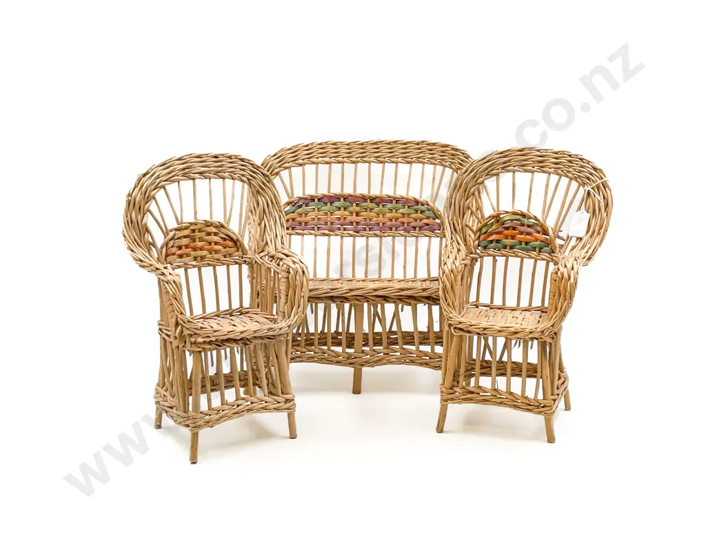 Vintage Dolls 3pce Cane Couch and Two Chairs Image 1++