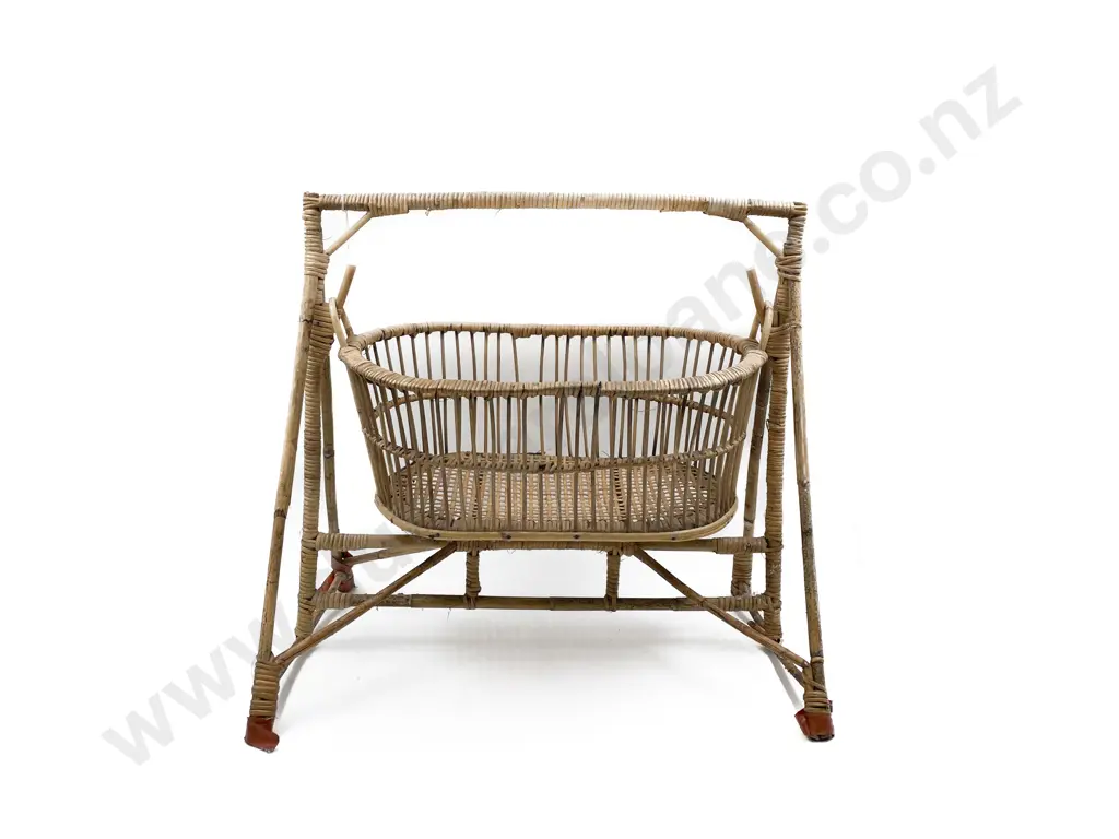 Vintage Cane Dolls Cradle on Swing Stand Image 1++