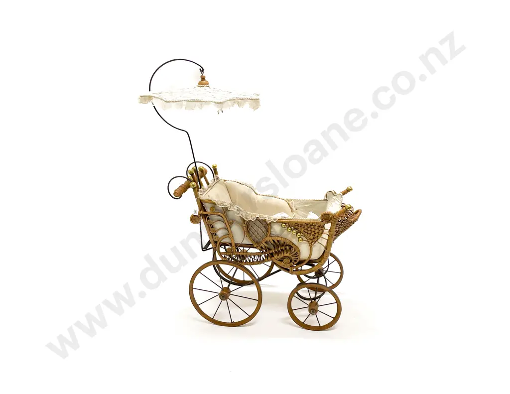 Victorian Style Woven Cane Dolls Pram Image 1++