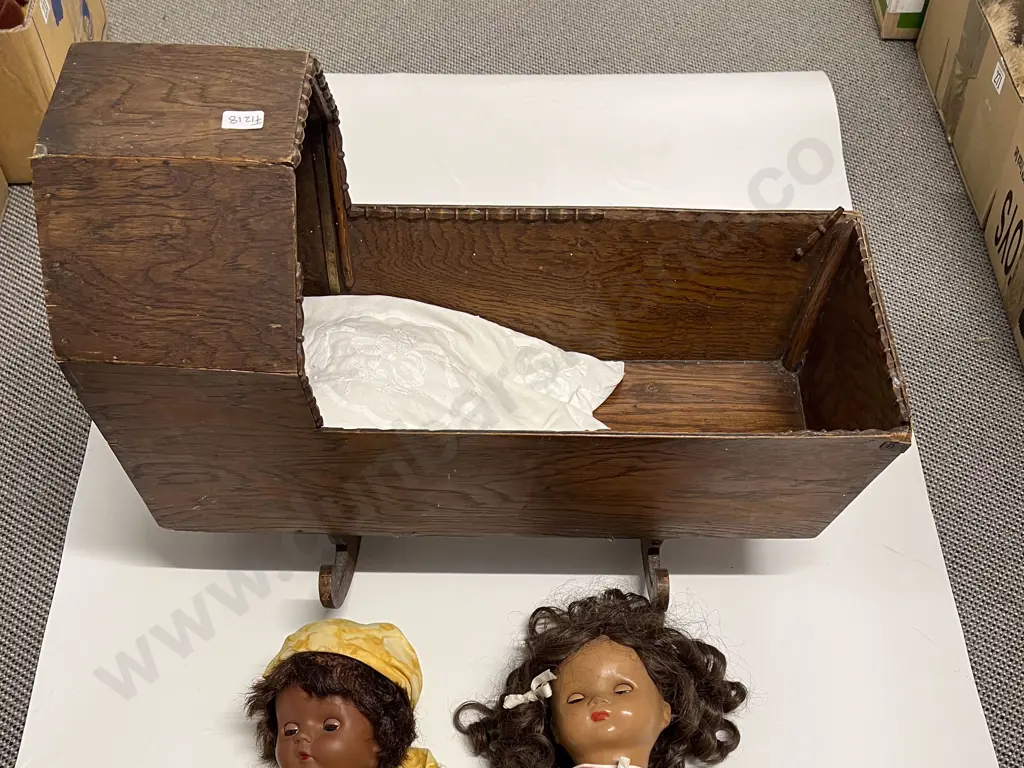 Vintage Beech Dolls Cradle and two play dolls Image 1++