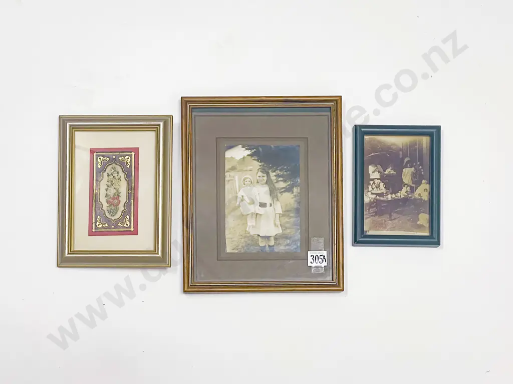 Two Vintage Photographs of Dolls ans Petit-point Tapestry Panel Image 1++