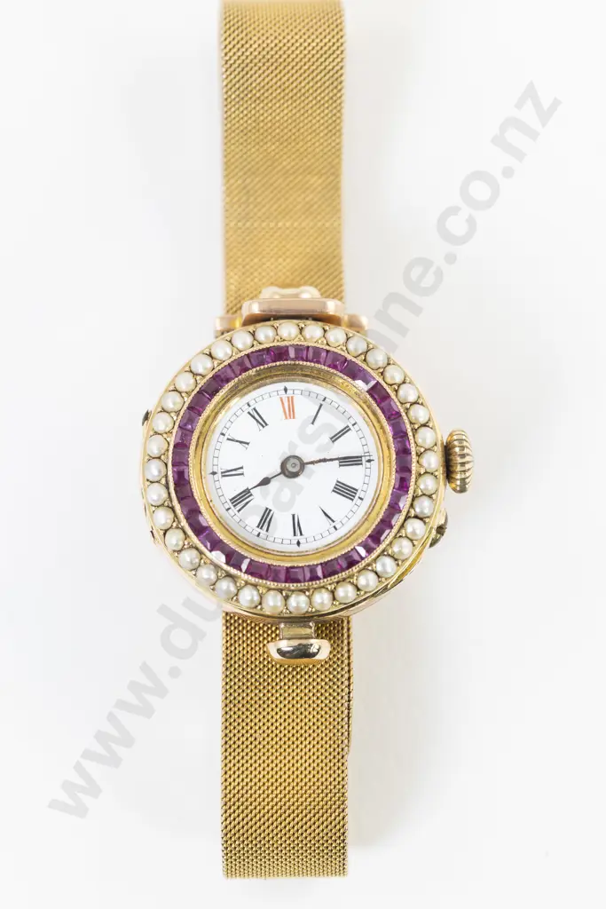 Edwardian 9ct Cased Ruby and Diamond Ladies Dress Wrist Watch Image 1++