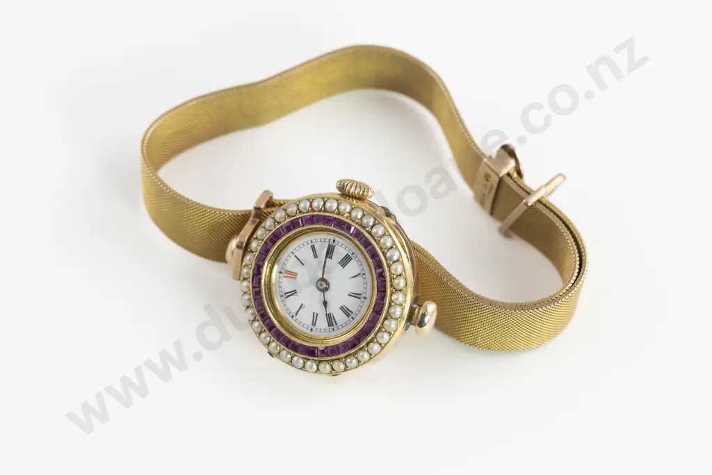Edwardian 9ct Cased Ruby and Diamond Ladies Dress Wrist Watch Image 1++