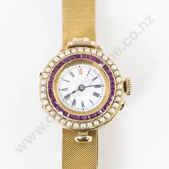 Edwardian 9ct Cased Ruby and Diamond Ladies Dress Wrist Watch