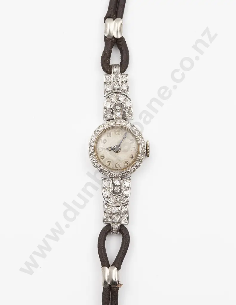 All Platinum Art Deco Ladies Diamond Wrist Watch Image 1++