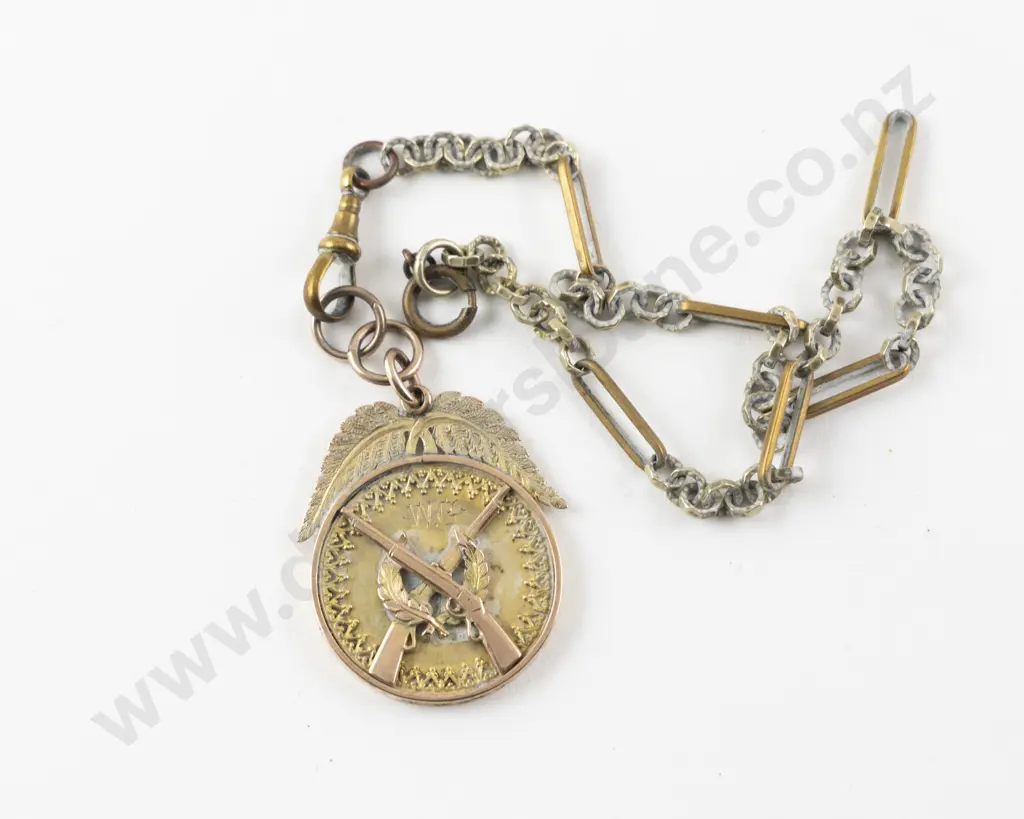 NZ Colonial 9ct Rifle Shooting Medal Image 1++