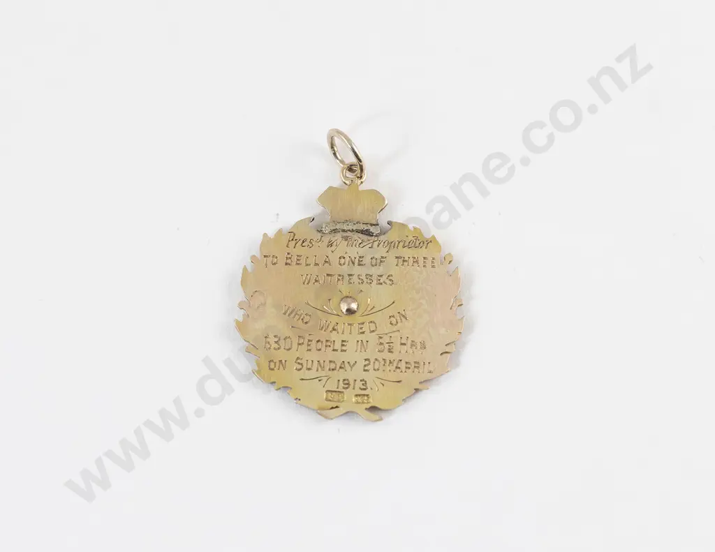 NZ Jeweller Frank Grady 9ct Commercial Restaurant Medal Image 1++