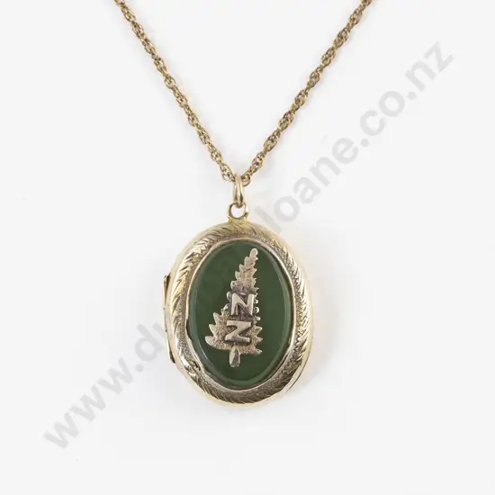 NZ 14ct Single Panel Greenstone Photo Locket