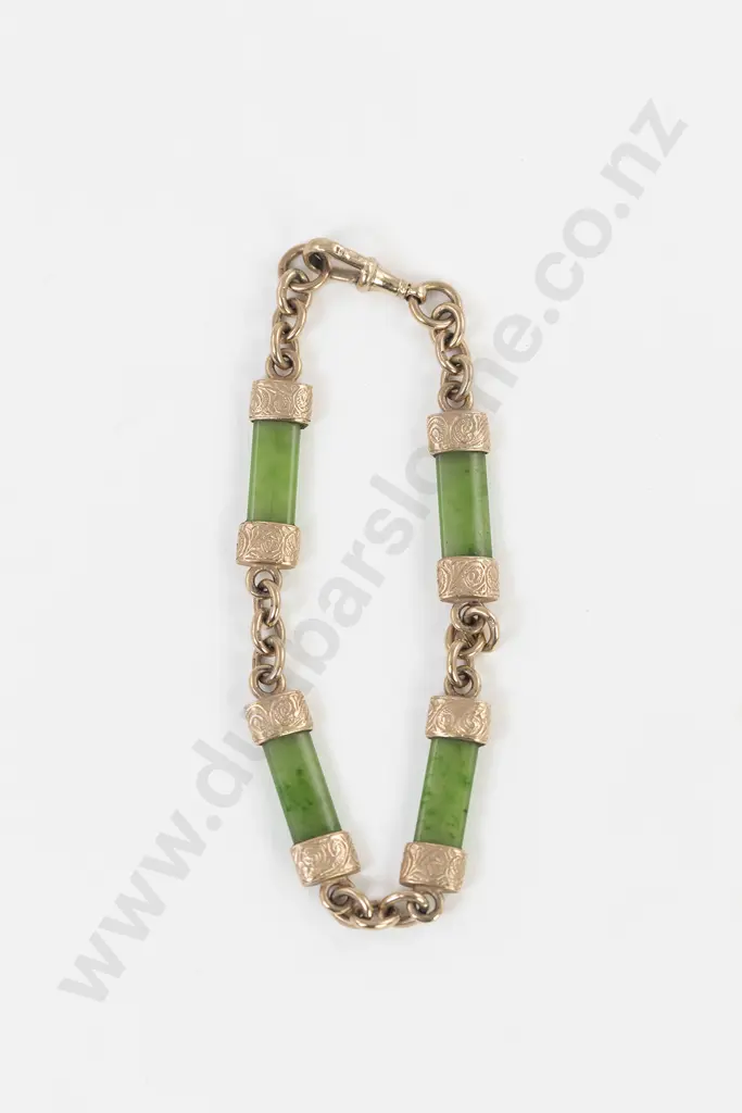 NZ Colonial 9ct Mounted Greenstone Bracelet Image 1++