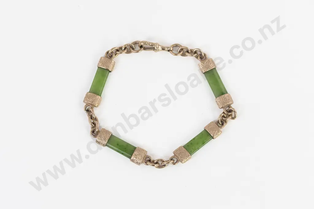 NZ Colonial 9ct Mounted Greenstone Bracelet Image 1++