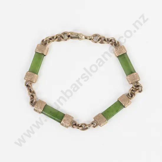 NZ Colonial 9ct Mounted Greenstone Bracelet
