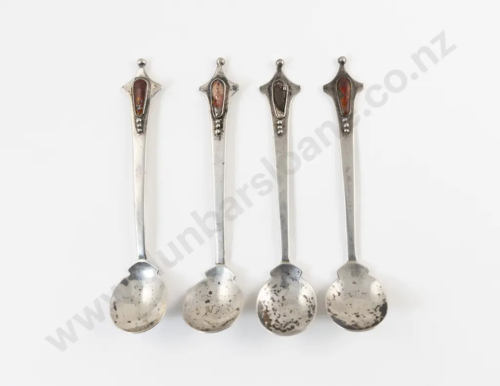 NZ Jeweller Elsie Reeve Four Silver and Enamelled Coffee Spoons Image 1++