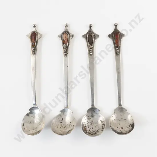 NZ Jeweller Elsie Reeve Four Silver and Enamelled Coffee Spoons