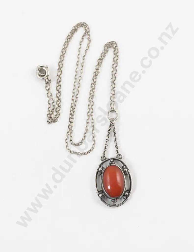 Possible NZ Jeweller Elsie Reeve Silver and Coral Pendant Necklace Image 1++