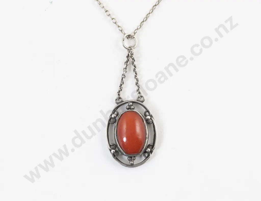Possible NZ Jeweller Elsie Reeve Silver and Coral Pendant Necklace Image 1++