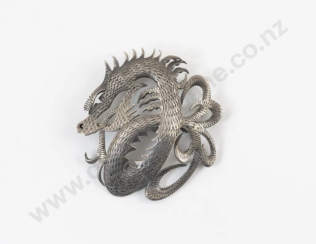 NZ Tony Buller Silver Dragon Brooch Image 1++