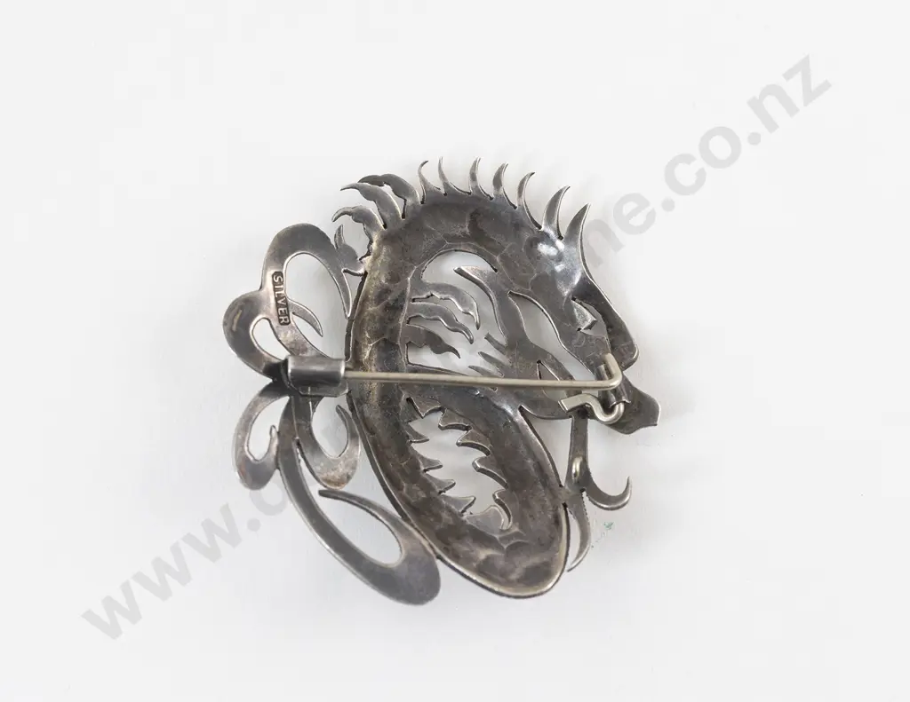 NZ Tony Buller Silver Dragon Brooch Image 1++