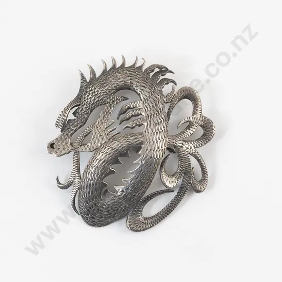 NZ Tony Buller Silver Dragon Brooch