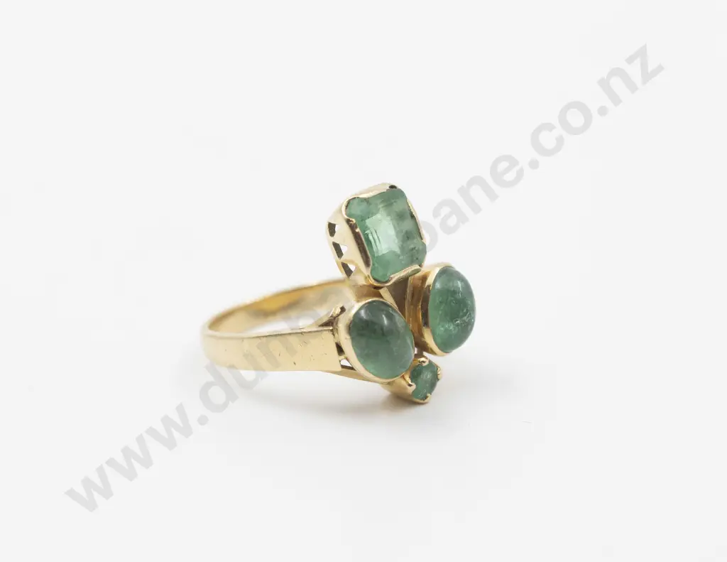 NZ Jeweller Ida Hudig Designed 18ct Four Stone Emerald Ring Image 1++