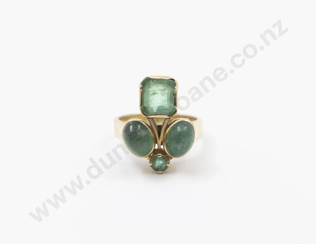NZ Jeweller Ida Hudig Designed 18ct Four Stone Emerald Ring Image 1++