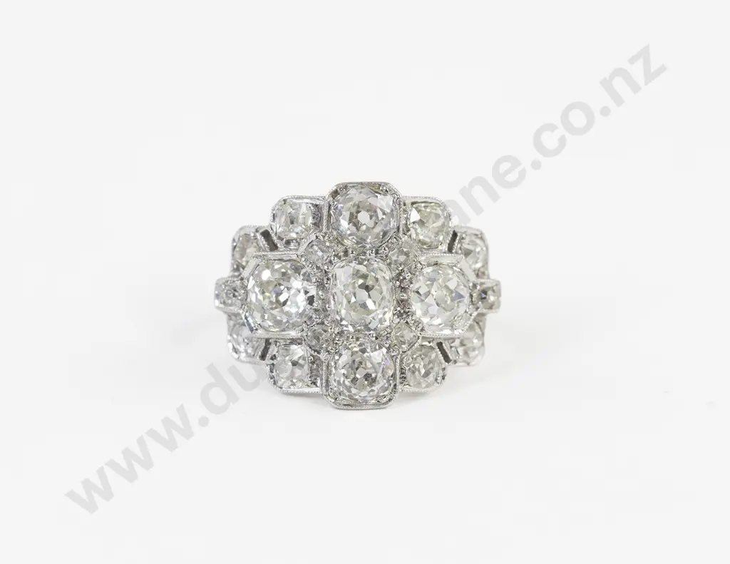 Art Deco All Platinum 19stone Diamond Cluster Ring Image 1++