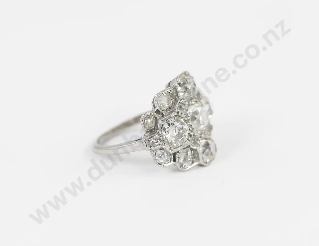 Art Deco All Platinum 19stone Diamond Cluster Ring Image 1++